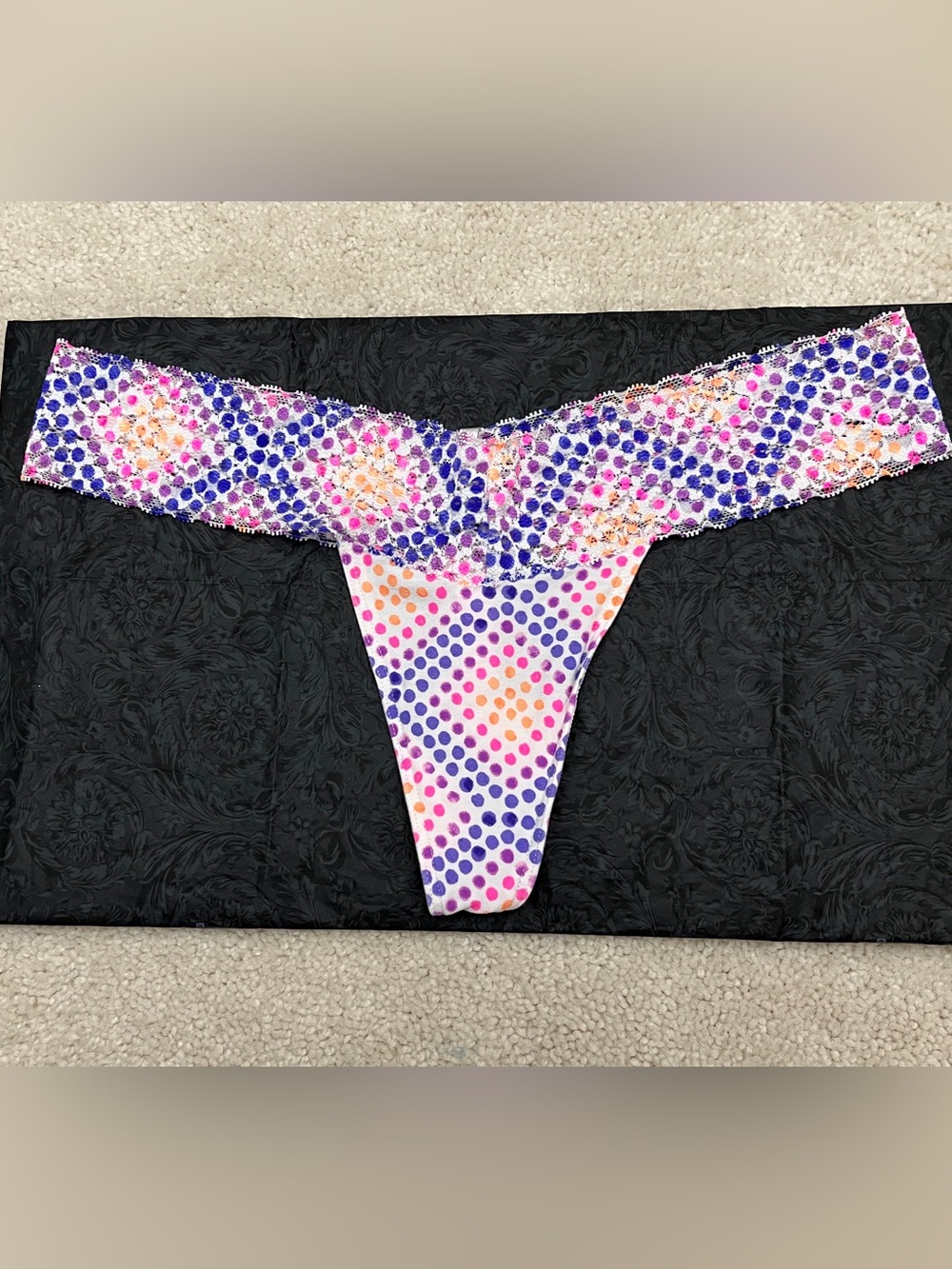 Y2K Victoria’s Secret PINK Pastel Purple Polka Dot Lace Waist Thong Panties VS M